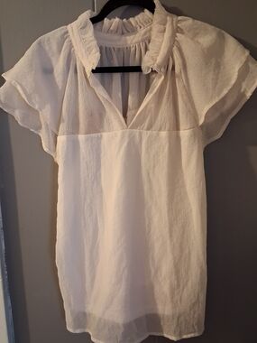 Blu Pepper Cream Ruffle V-Neck Flutter Sleeve Tunic